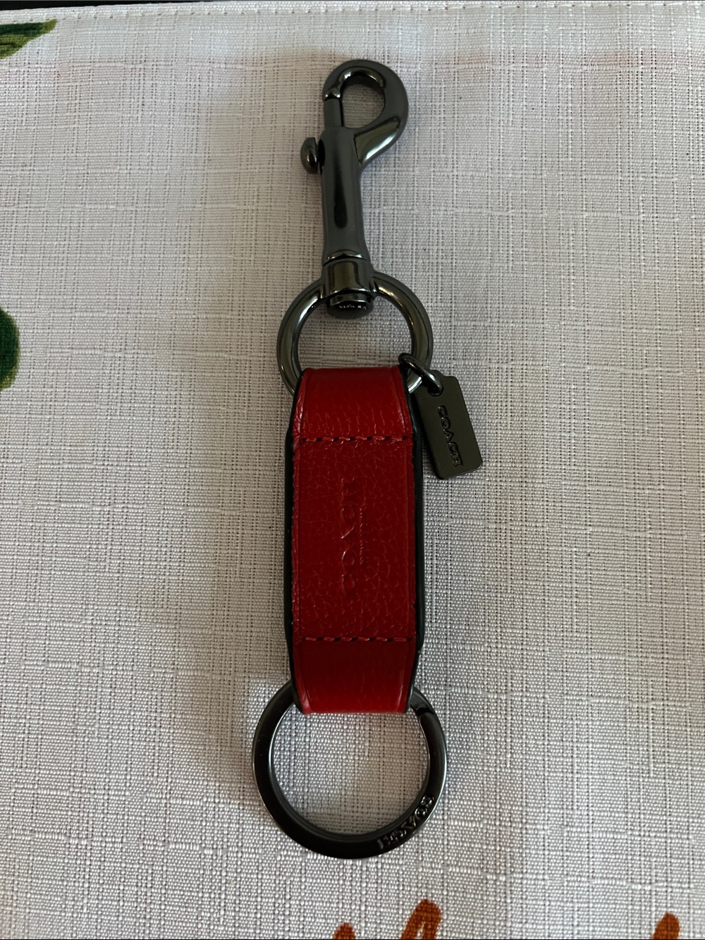 Coach Red Leather Key Ring with Gunmetal Hardware